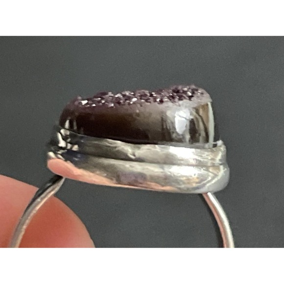 Sterling Silver Druzy Ring Quartz Statement Graphite Stone 925 Size 5 - Picture 3 of 7